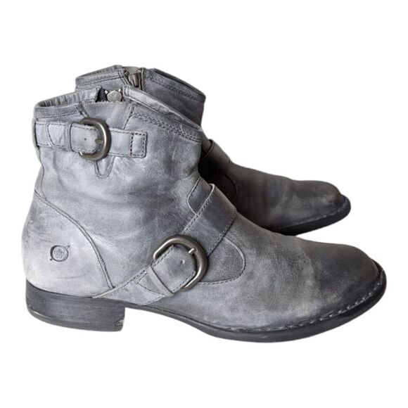 BORN Regis Grey Distressed  Leather Ankle Boot Size 10 - Picture 3 of 10